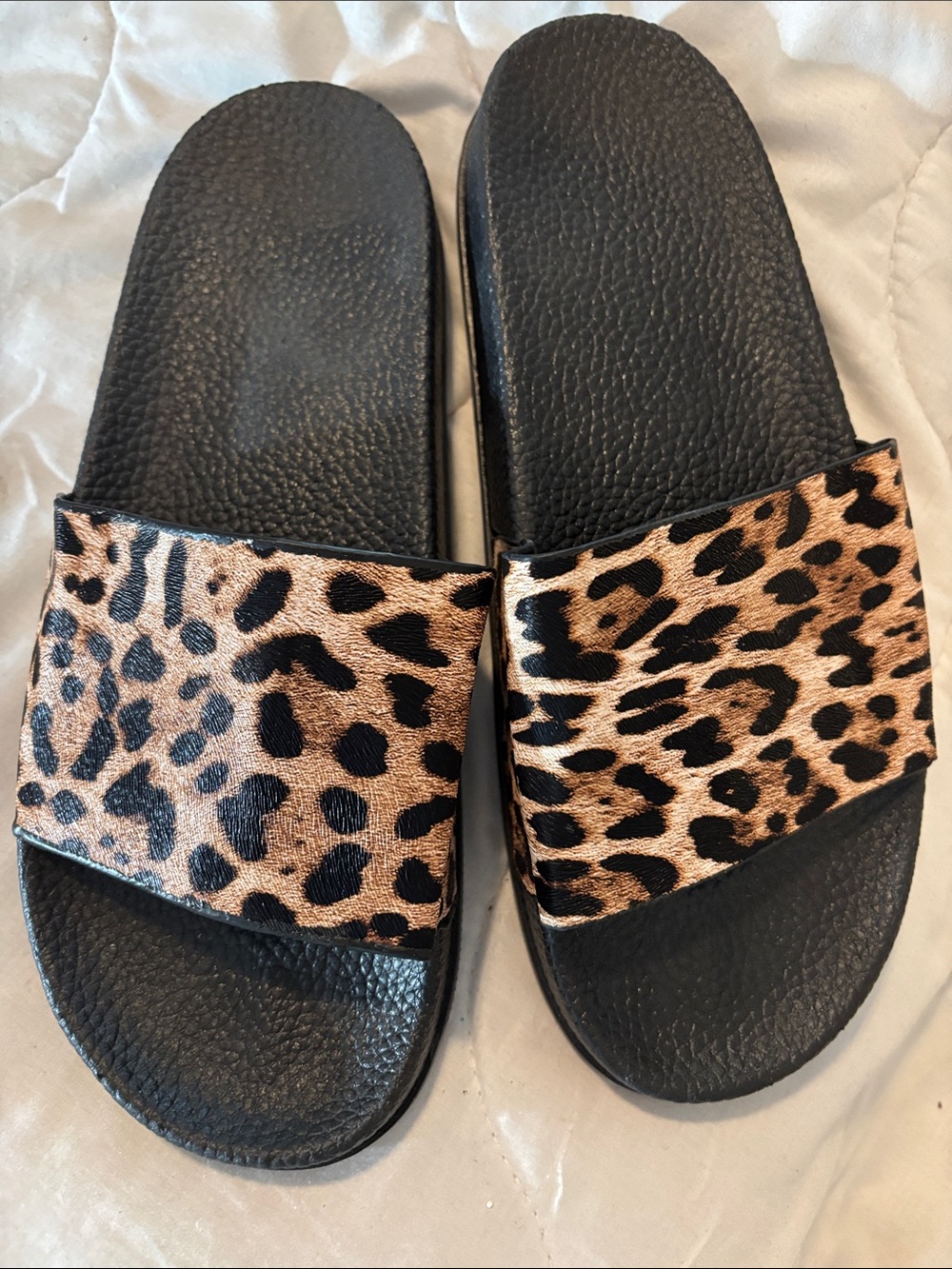 Women's Leopard Print Slide Sandals - Black and Brown